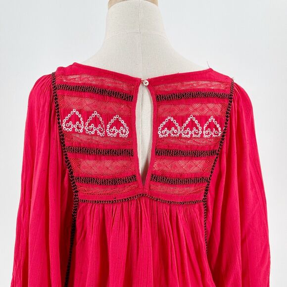 Free People Womens Peasant Blouse Size Small Boho Relaxed Hippie Lightweight - Picture 6 of 10